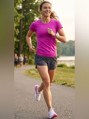 Women’s  Short Sleeve Athleta Tee - Bright Fushia / Barbie Pink Size Small